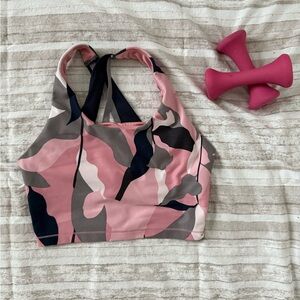 💪🏻 Ellie Pink/Grey/Navy Abstract Print Long Sports Bra Medium